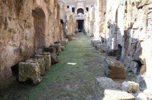 The remains of the underground passages and rooms of the Colosseum.