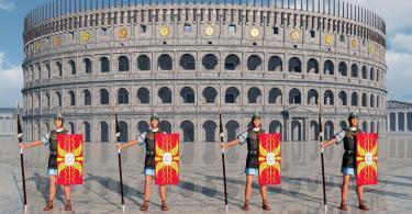 Legionaries and Colosseum in ancient Rome Computer generated 3D illustration