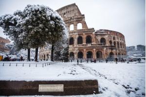 Base of the Colossus of Nero - Colosseum under snow.