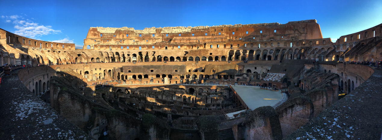 A panaromic view inside the Colosseum
