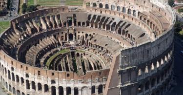 Aerial closeup of the Colosseum in Rome