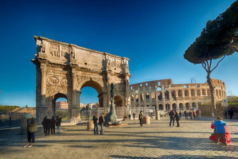 Colosseum and the Arch of Constantine in Rome, Italy
