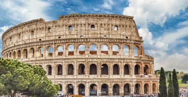 Exterior of the Flavian Amphitheatre, aka Colosseum in Rome, Italy