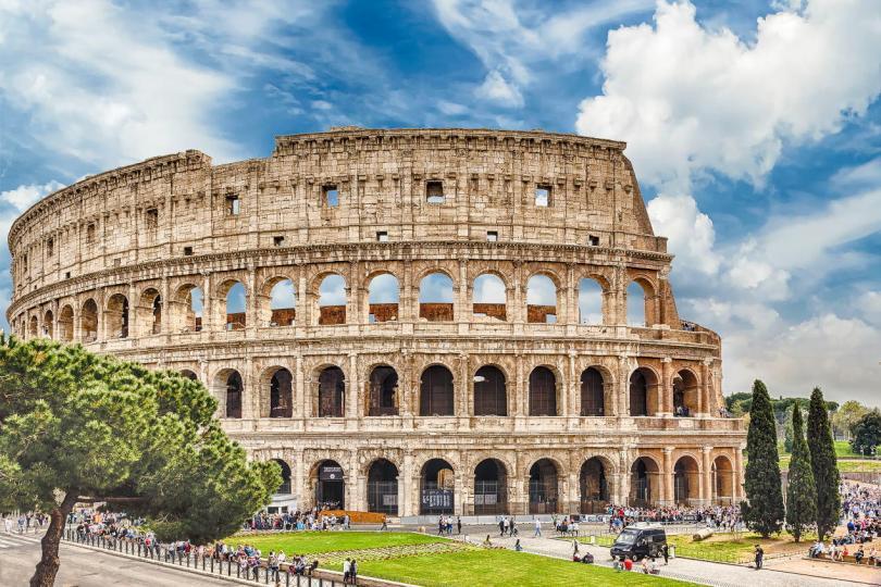 Exterior of the Flavian Amphitheatre, aka Colosseum in Rome, Italy