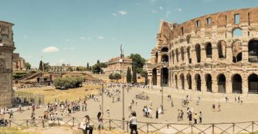 Panorama view of Colosseum and Arch of Constantine