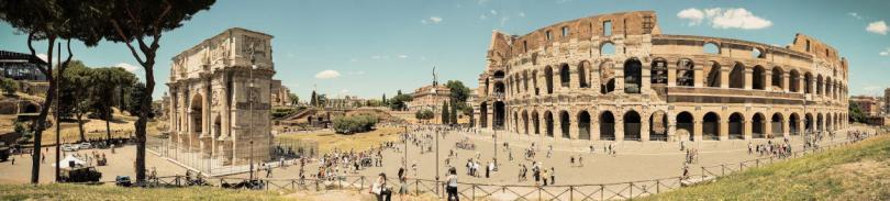 Panorama view of Colosseum and Arch of Constantine