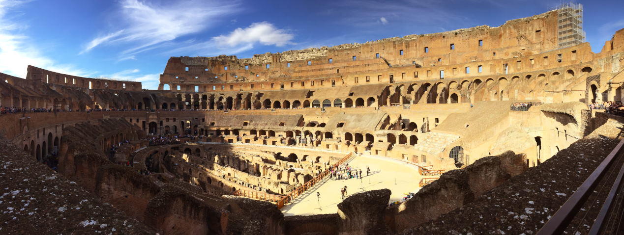 Panorama view of the Colosseum in a shade