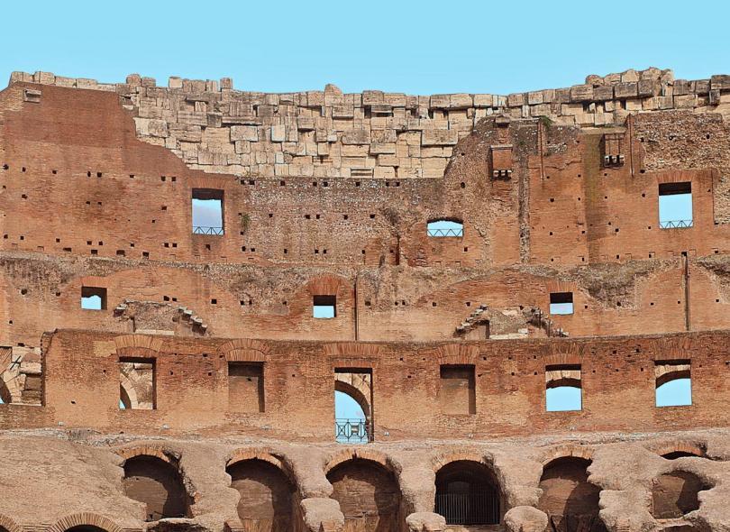 Seating in the Colosseum -Architecture of the outer walls of the famous colosseum in Rome