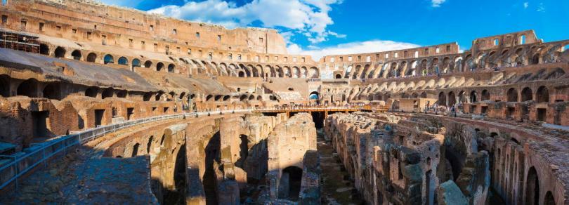 Panorama of inside part of Colosseum in Rome, Italy