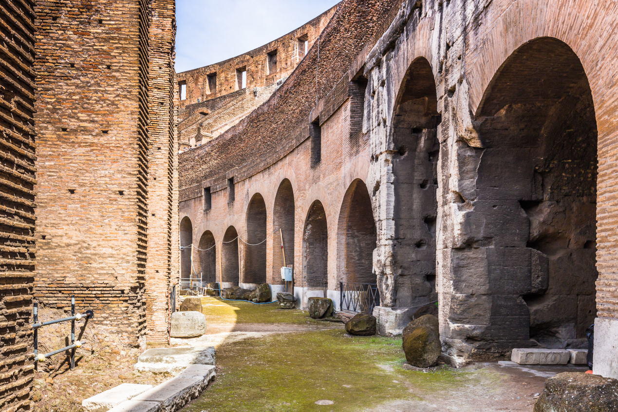 The archways inside the Colosseum, Rome