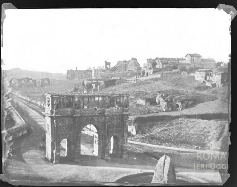 1850 view of the Meta Sudans and the Arch of Constantine
