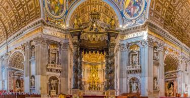 Bernini's Baldacchino Altar and ornate frescoes in the Saint Peter's Basilica in Vatican City
