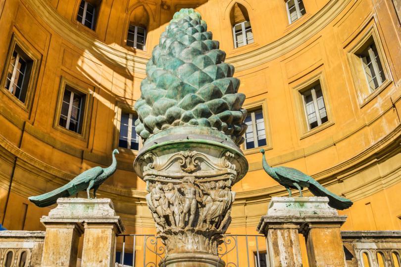 Fontana della Pigna (or the Pine cone, 1st century AD) depicts a giant Pine Cone - former Roman fountain in court of the Pigna (Cortile della Pigna).