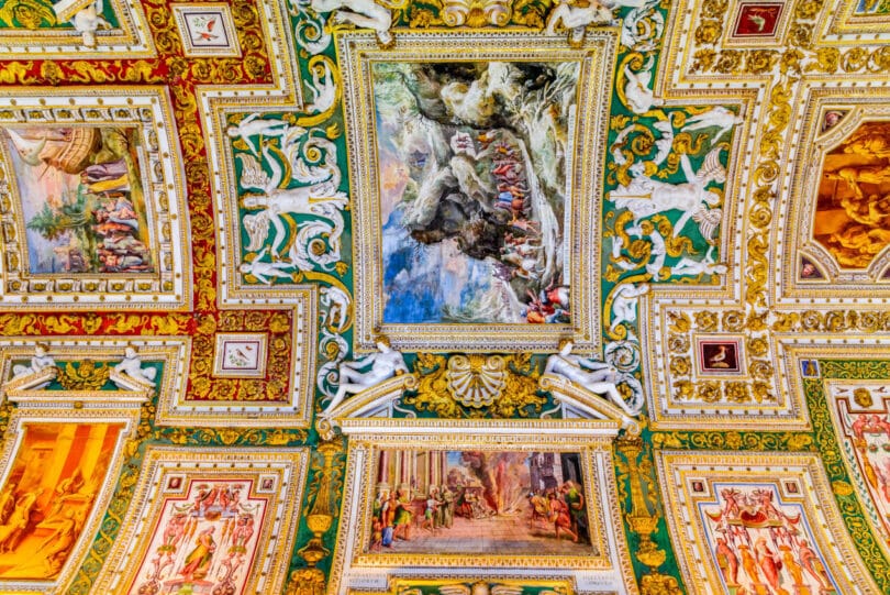 Gallery of the Maps. Paintings on the walls and the ceiling at the Vatican Museum, dating from 1506AD.