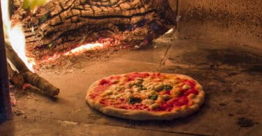 Margherita pizza in a wood oven