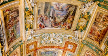 Paintings on the walls and the ceiling in the Gallery of Maps, at the Vatican Museum. It was established in 1506