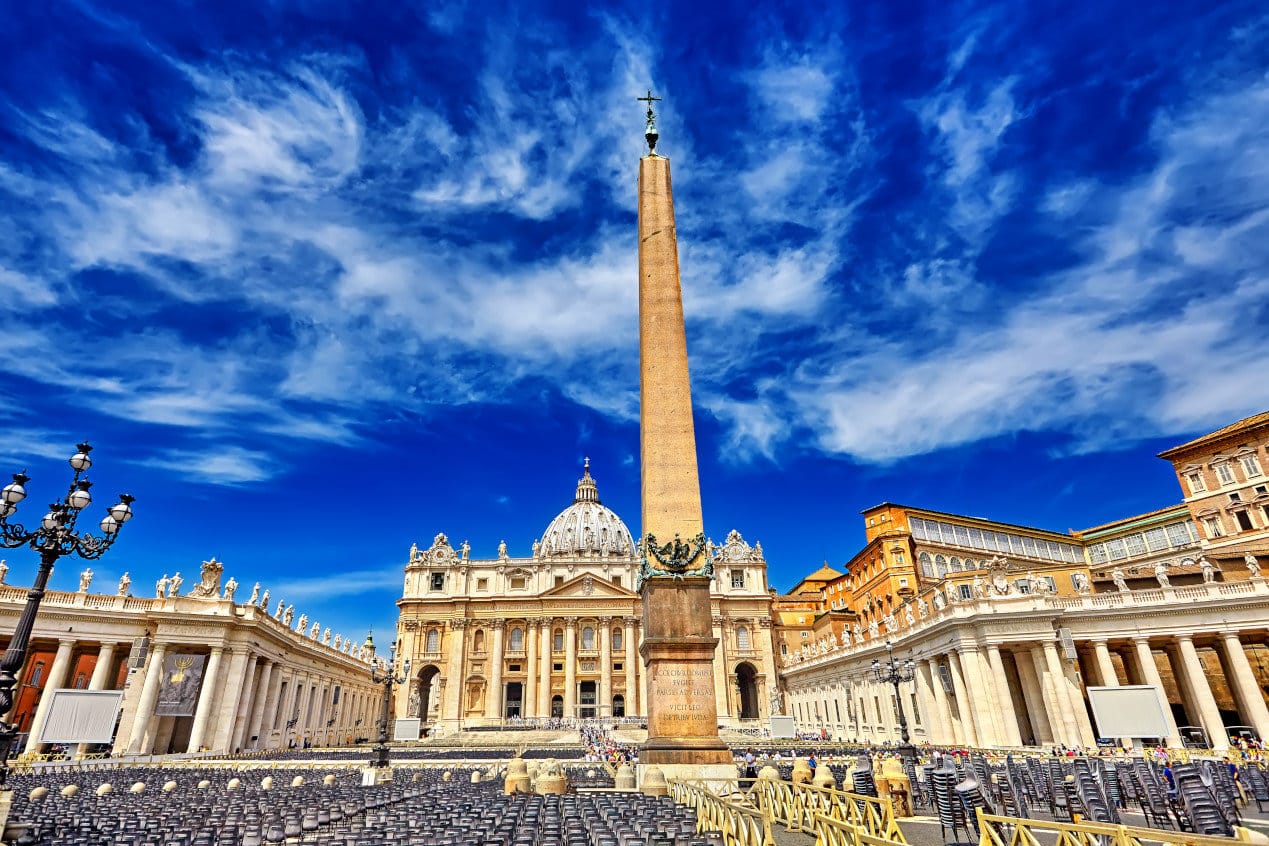The Amazing panorama Saint Peter Square and Saint Peter Basilica at sunset, Vatican City, Rome, Italy