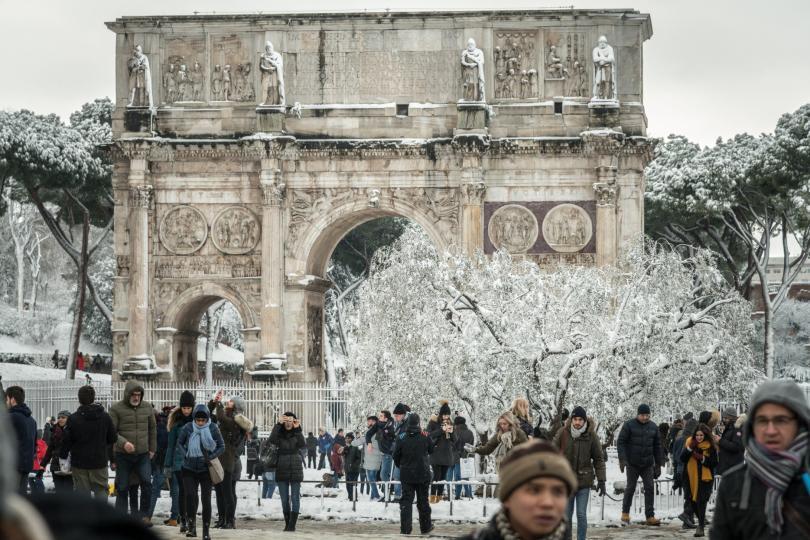 snow at Arch of Constantine