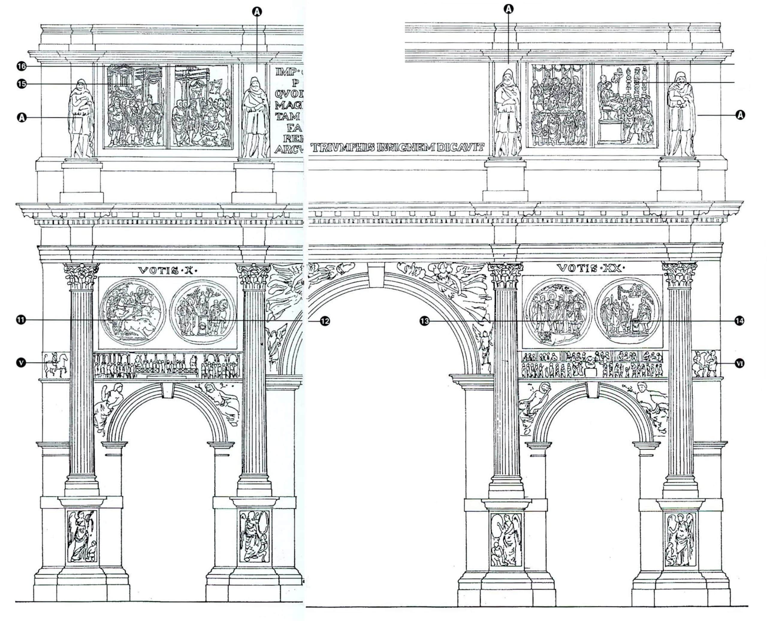 Схемы фасадов арки императора тита и арки императора константина в риме