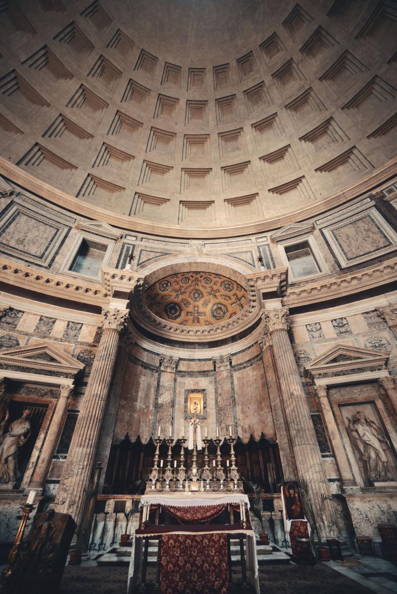 Pantheon interior with decoration in Rome, Italy.