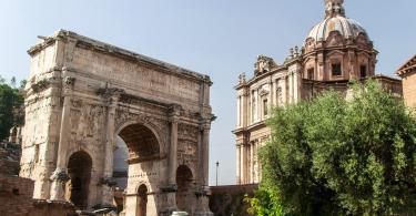 Arch of Septimius Severus and church of Santi Luca e Martina at the Roman Forum, Rome