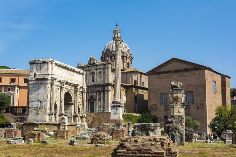 Arch of Septimius Severus and the Curia in Roman Forum, Rome