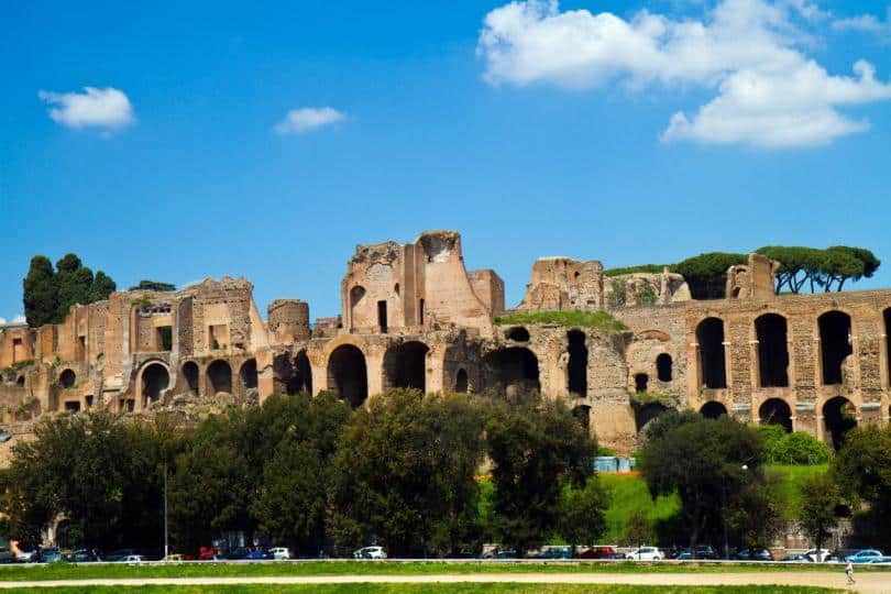 Baths of Caracalla seen from the Circus Maximus in Rome
