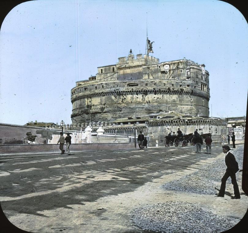 Castel San Angelo, from street leading to St. Peter’s, Rome, Italy between 1900-1910 (Hand colored lantern slide)