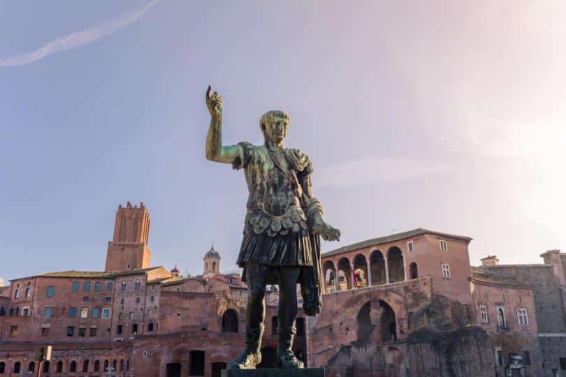 Emperor Caesar Augustus Trajan statue, in front of the Trajan's Markets in Rome, Italy