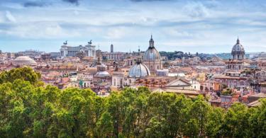 Panorama of the ancient city of Rome, Italy. As seen from Castel Sant'Angelo.
