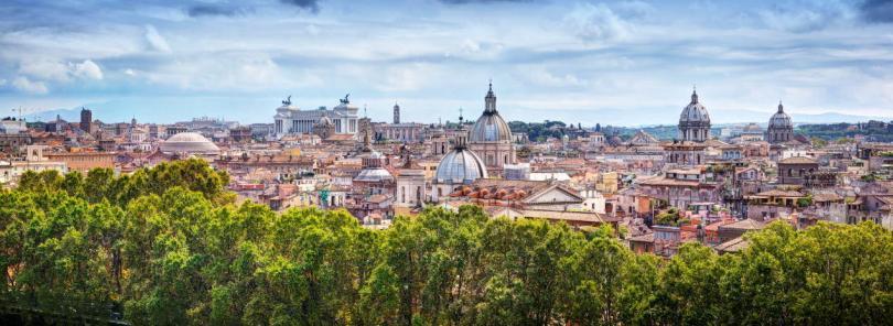Panorama of the ancient city of Rome, Italy. As seen from Castel Sant'Angelo.