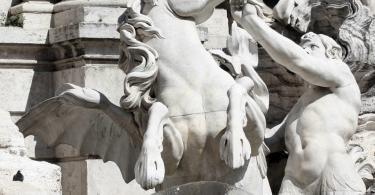 Rearing horse being led by a triton (Pietro Bracci 1700-1773)-Trevi Fountain, Rome, Italy