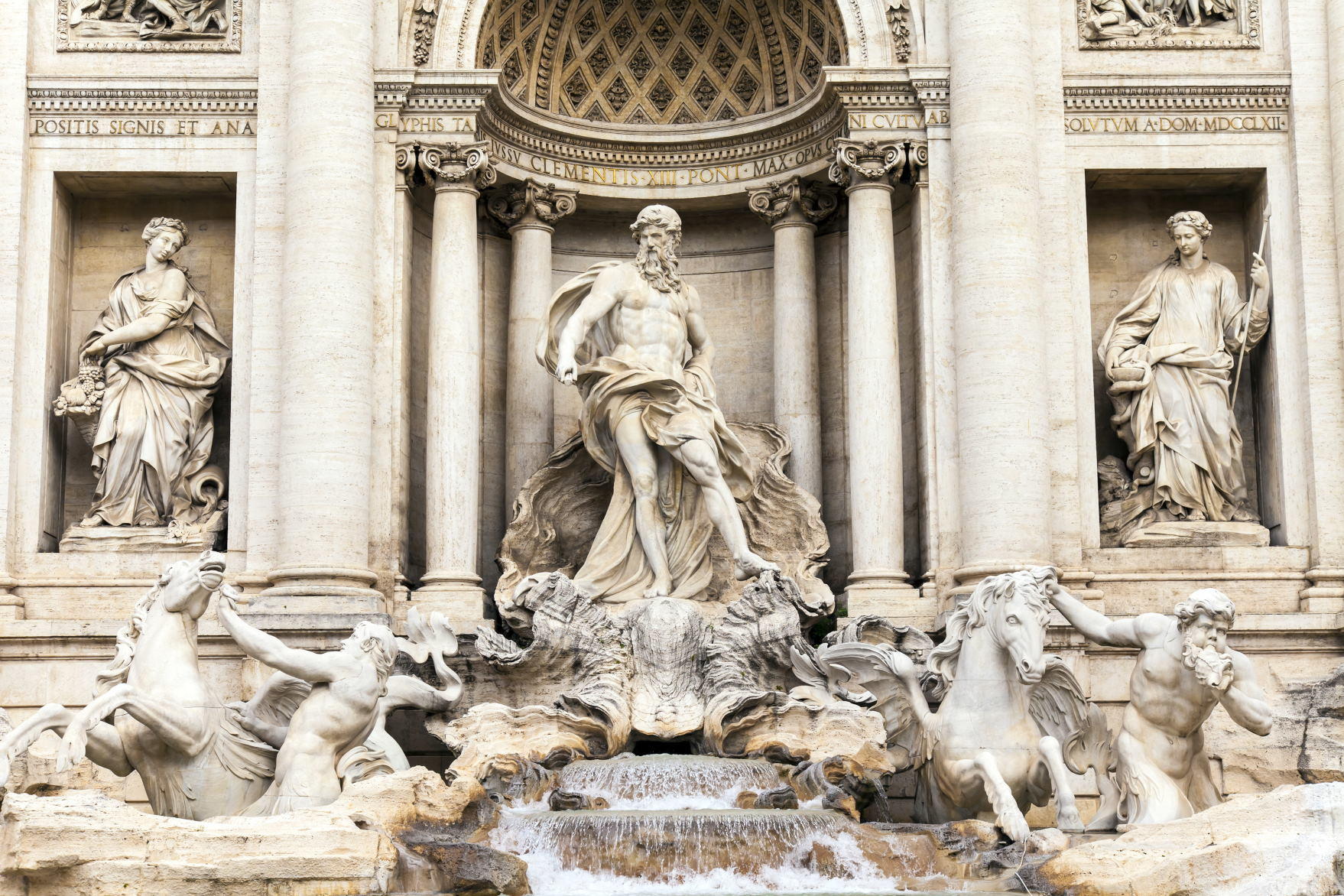 Rome, Trevi Fountain. Italy. - Allegorical statue of “Ocean ” (Pietro Bracci 1700-1773)-2