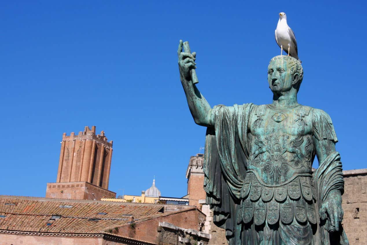 Statue of Nero Claudius Caesar Augustus Germanicus (Statua di Nerva) that is near Trajan's Forum, Rome, Italy