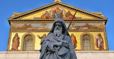 Statue of St. Paul holding a sword in Basilica of Saint Paul outside the walls