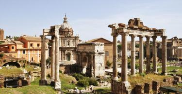 View of the roman ruins in Rome, Italy. - Temple of Saturn