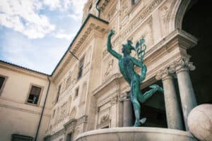 Bronze statue of Mercury in the courtyard of Villa Medici, Rome