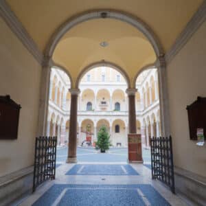 Cancelleria's Palace entrance in Rome. historical seat of the Apostolic Chancery, still welcomes the courts of the Holy See