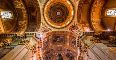 Interiors and architectural details of Sant'Andrea della Valle basilica, in Rome, Italy