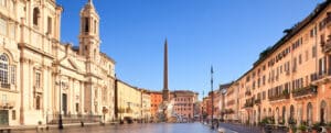 Piazza Navona, at early morning still empty with beautiful lightg.