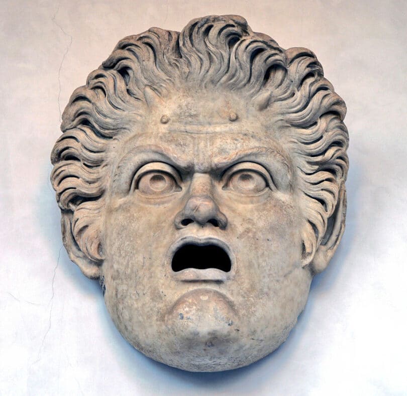 Sculpture of a Roman theatrical mask, from the Baths of Diocletian.
