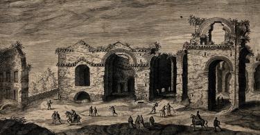 View of the Baths of Diocletian , Rome, 1575. Drawing by Etienne du Perac.