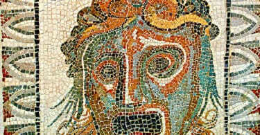 Floor mosaic of a tragic actors mask , 2nd century AD. National Roman Museum, Rome, Italy