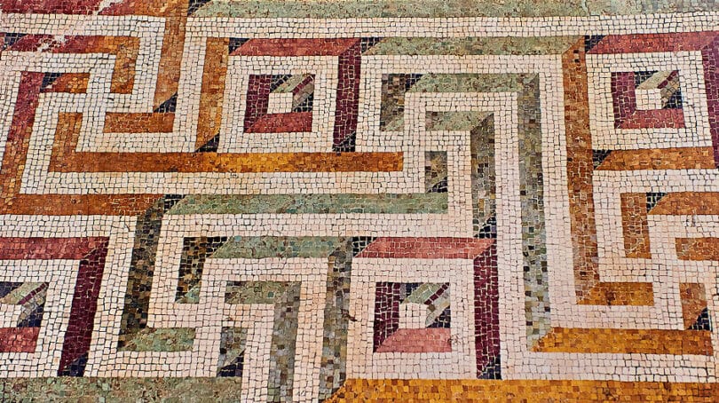 Geometric Swastica mosaic decorations, National Roman Museum, Rome, Italy.