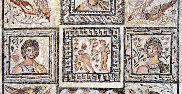 Roman mosaic floor panes depicting the seasons. 5th century AD.