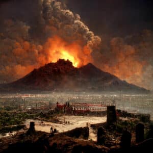 Illustration of the Ruins of Pompeii, Eruption of Mount Vesuvius in AD 79. Illustration by Jurica Tomic via Adobe Stock