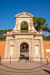 Entrance portal leading into Palatine Hill near the Farnese Gardens in Rome.