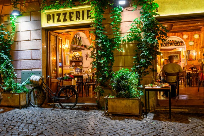 Narrow cobblestone street in Trastevere, Rome